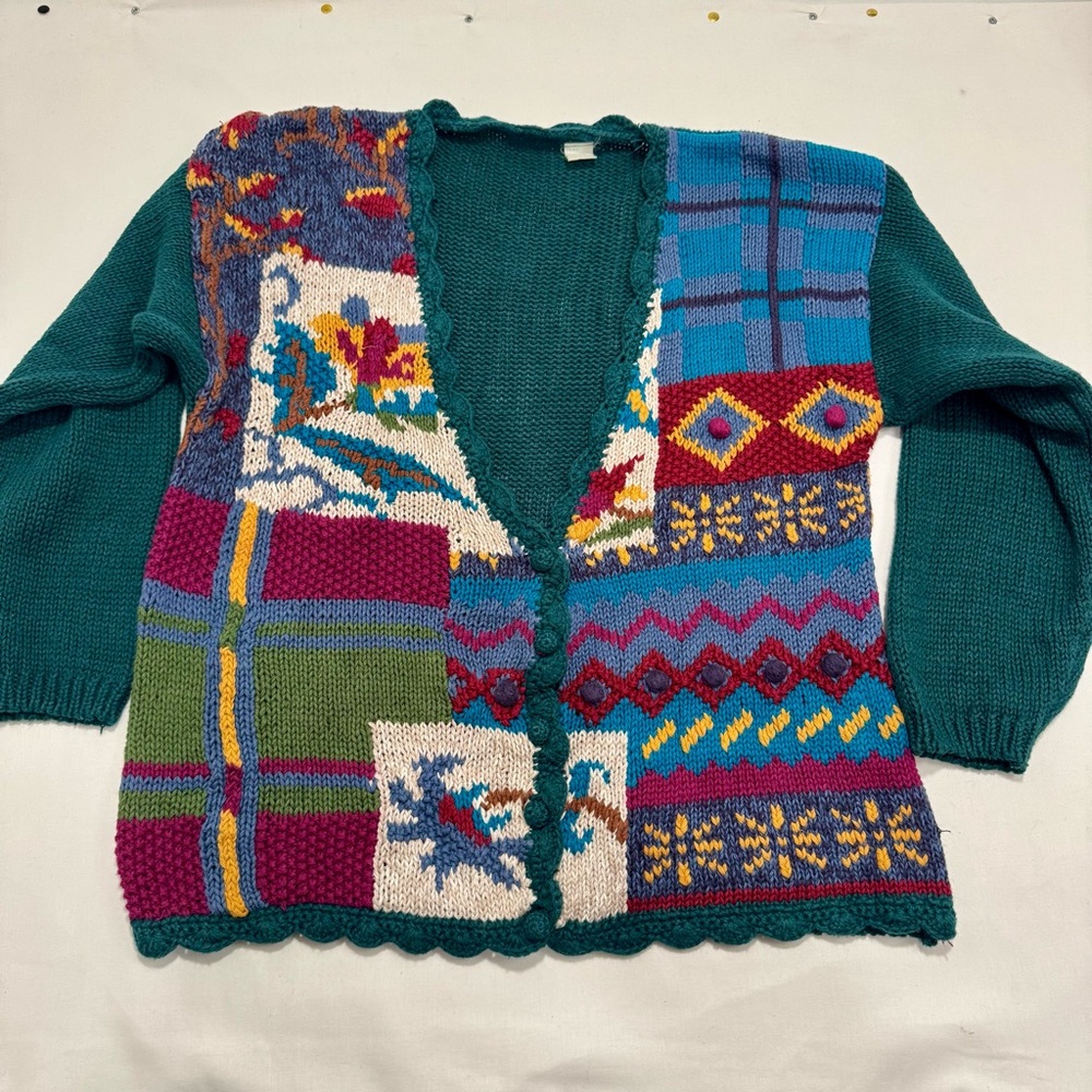 Cottagecore Vintage knit sweater Colorful Patchwork Women's Sweater large